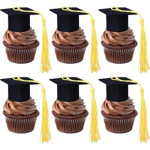 Ephlyn 24 pz. 2025 Decorazioni 3D per Cupcake a Forma di Cappello da Laurea, Topper Fai-da-te con Nappe Dorate e Scritta Congratulazioni per Decorazioni Scolastiche e Feste - Product Image 1