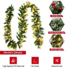 Ghirlanda Natalizia Pre-Illuminata di 2,7 Metri con Neve Artificiale e Bacche Rosse, Elegante Corona per Decorazioni Festive - Product Image 6