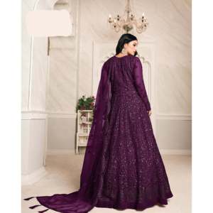 Vestido de Fiesta Hecho a Mano con Cuello Redondo y Corte en A, con Bordado de Lentejuelas en Organza, Cintura Imperio y Dupatta, para Ocasiones Elegantes - Product Image 6