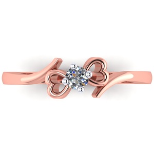 Bague solitaire en or rose avec diamant, pierre ronde de 0,15 ct, bijoux fins pour femmes, bande en forme de cœur en or rose, cadeau d'anniversaire - Product Image 2