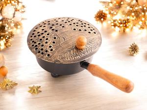 Quemador de incienso con tapa – Buda bajo el árbol Bodhi – Elegante quemador de incienso de hierro con asa de madera – Recipiente para incienso - Product Image 3