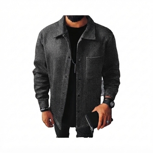 Chemise-veste en laine grise pour homme, col rabattu, boutons sur le devant, couleur unie, vêtement d'automne, coupe classique - Product Image 3