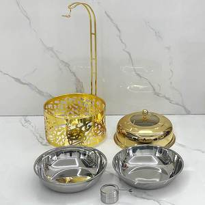 Chafing Dish <b>Buffet</b> Food Warmer Gold Finish Ornate Pillar Stand Glass Lid Wedding Catering <b>Server</b> - Product Image 3