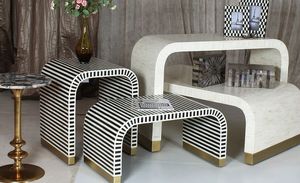Table basse en bois avec incrustations de os, style marocain, faite à la main, pour hôtel, maison, salon - Product Image 1