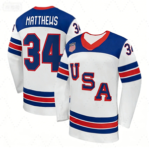 Maillot de hockey sur glace USA unisexe, col en V, manches longues, imprimé par transfert thermique, respirant, anti-humidité, 220g polyester, vêtements de sport - Product Image 6
