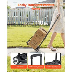 Chariot à main pliable avec capacité de charge de 110 lb, chariot à bagages pliable à 2 roues avec 1 corde élastique, chariot utilitaire à plateforme - Product Image 2