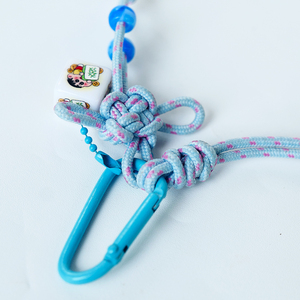 Breloques de sac en cordon noué robuste faites à la main, avec pendentif mignon en forme de fusée et de tuile de Mahjong, accessoire esthétique pour sac à dos et sac à main, bleu, article cadeau - Product Image 2