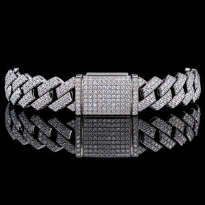สร้อยข้อมือเงินแท้ 925 ประดับมอสซาไนต์ทรงคิวบัน ชุบโรเดียม สไตล์ฮิปฮอป สำหรับผู้ชาย ของขวัญสำหรับงานปาร์ตี้ - Product Image 3
