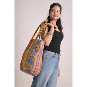 Sac fourre-tout vintage en coton Kantha, fait main, style bohème indien, pour l'hiver, le printemps, l'été, l'automne, fermeture ouverte, écologique, réutilisable - Product Image 3