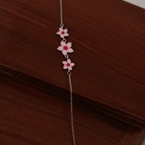 925 Sterling Silver Pink Enamel Flower Charm Bracelet Rhodium Finish Adjustable Chain Women's Wedding <b>Gift</b> - Product Image 2