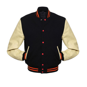 Chaqueta Varsity de Lana Melton de 24oz, con Mangas de Cuero Genuino, Estilo Urbano Estadounidense, Premium OEM, Talla Grande - Product Image 1