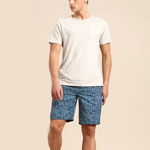 Shorts de plage pour homme en toile 100% coton, taille mi-haute, cordon de serrage, respirants, décontractés, avec poches - Product Image 1
