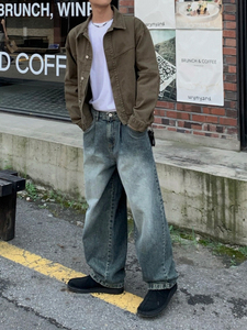 2026 New Stock Men's Stonewashed Denim Wide Leg Jeans High Waist Loose Fit Cotton Casual Autumn Style - Product Image 3