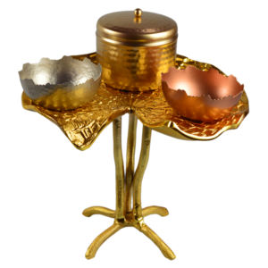 Mejor Plato Dorado con Tazones, Diseño para Bodas, Decoración de Mesa, Diseño con Metal de Aluminio, Productos Artesanales Indios - Product Image 1