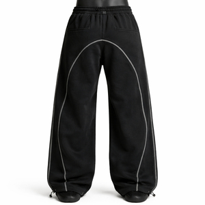 Men's Black <b>Harem</b> Pants Elastic Waist Side Pockets Casual Autumn Knitted Breathable Spandex Cotton Wide Leg - Product Image 1