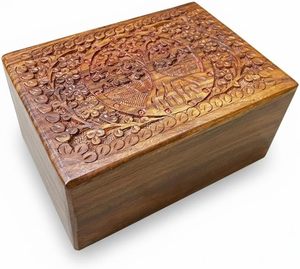Indian wood cremation urn | impex designs | Wooden Cremation urn | Urn for your loved ones | <b>Keepsake</b> wooden rosewood urn <b>box</b> | - Product Image 4