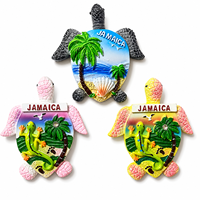 Aimant de réfrigérateur souvenir de la Jamaïque en résine 3D personnalisé, forme tortue de mer, peint à la main, aimant palmier, vente en gros pour les boutiques de cadeaux