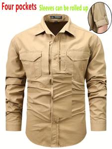 Chemise décontractée pour homme en twill à manches courtes, respirante, séchage rapide, écologique, teinte unie, idéale pour les activités estivales en plein air, la randonnée et la chasse - Product Image 5