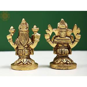รูปปั้นทองเหลือง2นิ้วทำด้วยมือรูปปั้นคู่หินลักษมีและพระพิฆเนศผลิตในอินเดีย - Product Image 4