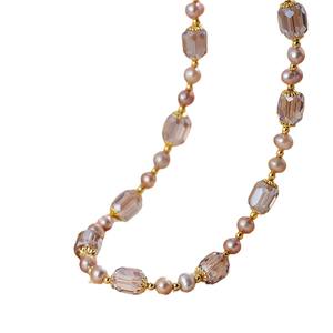 Autumn Winter Female Niche Design Crystal Bead <b>Necklace</b> French <b>Pink</b> Purple Natural Pearl Chain for Sweaters Sweater Chain - Product Image 5