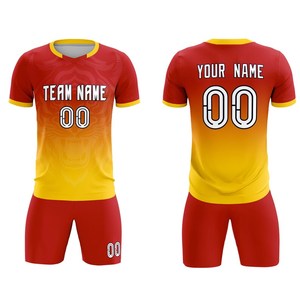 Custom Unisex Soccer Uniform <b>Red</b> Yellow Digital Print Breathable Polyester Team Jersey Shorts Set Adult Size - Product Image 1