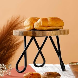 Support à gâteau en bois fait main, présentoir à dessert rond avec pieds en métal pour fête d'anniversaire, décoration de mariage - Product Image 3
