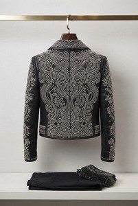 Rhinestone Embellished Leather Biker <b>Jacket</b> Men's Gothic Motorcycle <b>Jacket</b> Stand Collar <b>Zip</b> <b>Up</b> Winter Outerwear - Product Image 3