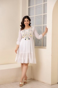Premium Pure Mul Cotton Embroidered <b>Tiered</b> Dress With Full Cotton Lining Summer Casual Ethnic Wear Collection - Product Image 2