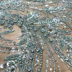 Tela de Tul Suave con Lentejuelas y Cuentas Bordadas a Mano, con Pedrería Pesada, para Vestidos de Alta Costura, Venta al Por Mayor - Product Image 5