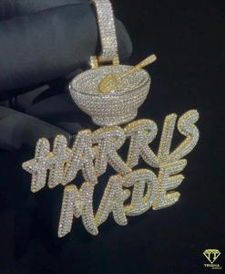 Collier pendentif personnalisé en forme de bol de riz, serti de moissanite et de strass, bijoux personnalisés avec nom, pendentif hip hop bling pour hommes et femmes - Product Image 4