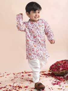 Ensemble Kurta et pantalon Dhoti imprimés pour garçons, en coton, tenue ethnique traditionnelle pour enfants, vêtements de fête et de mariage, robe indienne confortable - Product Image 5