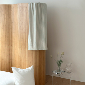 Rideau de séparation de pièce léger personnalisable en coton/lin tissé rayé - 83x130cm, passe-tringle, translucide, pour bureau, café, maison - Product Image 1