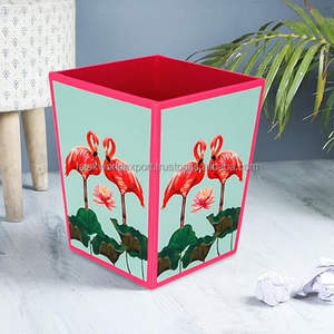 Poubelle à dessus ouvert faite à la main avec nouveau design impression pli maisons feuilles bloc imprimé sur bois et chanvre poubelle pour usage domestique FWE - Product Image 1