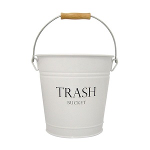 Poubelle en métal blanc avec poignée en bois, poubelle décorative pour la maison, le bureau, la salle de bain, la cuisine - Product Image 1