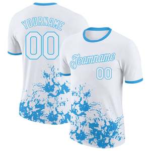 Camiseta de Fútbol Sublimada Personalizada, Diseño con Salpicaduras Blancas y Azules, Cuello Redondo, Manga Corta, Poliéster que Absorbe la Humedad, Uniforme Deportivo Unisex - Product Image 1