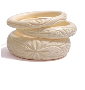 Vintage Unique Quality Plant Pattern Acrylic Resin <b>Bangle</b> <b>Bracelets</b> in Cream Pink Blue Colors Unisex Fashionable Jewelry Woman - Product Image 3
