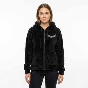 Unisex Black Fleece Hooded Zip-Up Sweatshirt Regular Fit Casual Winter Wear 100% Polyester Sherpa Soft Full Zip Hoodie - Product Image 5