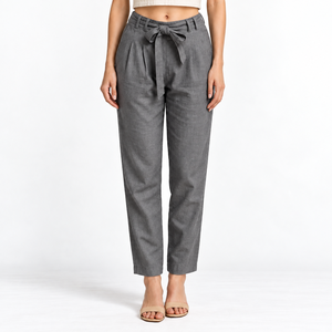 <b>Women's</b> Casual <b>Linen</b> Pants Drawstring Mid Waist ODM Breathable Eco-Friendly Anti-Wrinkle Comfortable Fit 100% <b>Linen</b> Ankle-Length - Product Image 1