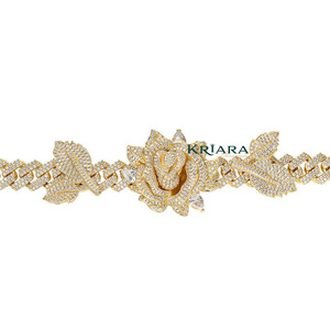 S925 Moissanite <b>Statement</b> <b>Necklace</b> Yellow Gold Plated Flower Design Micro Pave Luxury Unisex Chain Jewelry - Product Image 2