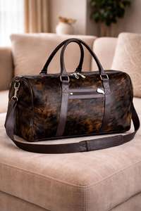 Sac de voyage rustique en cuir véritable, sac de sport, sac de week-end, fermeture éclair tendance, grande capacité, unisexe LHDB-0122 - Product Image 2