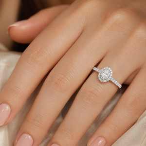 Classic <b>Oval</b> Shape Diamond Wedding <b>Ring</b> Double Halo <b>Moissanite</b> Pave Setting 925 Sterling Silver Proposal <b>Ring</b> - Product Image 4