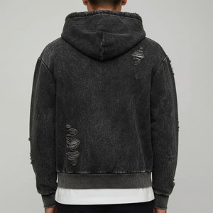Sudaderas con Capucha Negras Personalizadas para Hombre, Fabricadas por OEM, 100% Algodón, con Cierre, de Alta Calidad, Estilo Oversize, Lavadas con Efecto Desgastado, Bordadas, para Invierno - Product Image 3