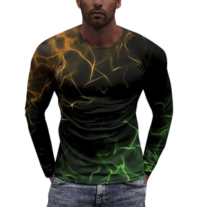 <b>Men's</b> Full Sleeve <b>Compression</b> Rash Guard Sublimation Print Quick Dry Polyester Long Sleeve <b>Shirt</b> Blue Purple Lightning Design - Product Image 3
