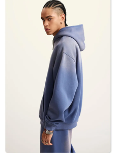 Conjunto de Sudadera con Capucha Azul Oversize y Pantalones Deportivos para Hombre, Chándal de Algodón de Color Liso, Ajuste Holgado Informal con Diseño de Bolsillos con Cordón - Product Image 3