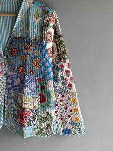 Veste en coton matelassée à imprimé floral, col en V, manches trois quarts, fermeture à un bouton, style printemps pour femme, CADEAU POUR ELLE - Product Image 5