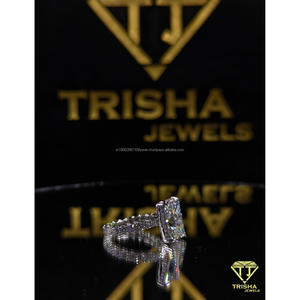 Designer Engagement <b>Ring</b> VVS Moissanite Diamond <b>Emerald</b> Cut 925 Sterling <b>Silver</b> Bling Jewelry By Trisha Jewels - Product Image 4