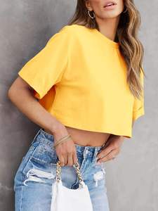 T-shirts pour femmes en gros, personnalisés, en coton respirant, tissu jersey, printemps-été, décontractés, coupe ajustée, manches courtes, unis - Product Image 5