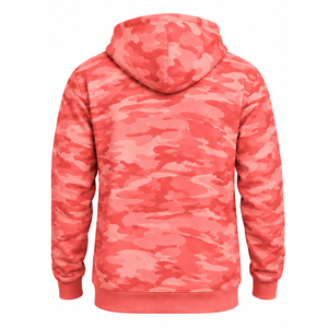 เสื้อฮู้ดลายพรางสีชมพูคอรัลสำหรับผู้ชาย พิมพ์ลายตามสั่ง เสื้อสเวตเชิ้ตผ้าฟลีซ มีกระเป๋าจิงโจ้ เชือกผูกเอว สวมใส่สบาย เหมาะสำหรับกิจกรรมกลางแจ้งและกีฬา - Product Image 2
