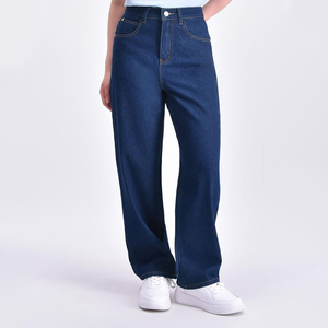 Pantalones vaqueros acampanados de mezclilla ligera estampados a medida para mujer, pantalones vaqueros oversize ecológicos para mujer, OEM de Pakistán - Product Image 1