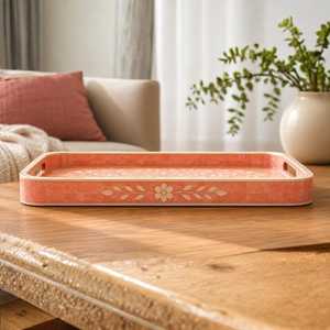 Bandeja de Servicio Artesanal con Incrustaciones de Nácar Natural, Estilo Floral, Organizador de Mesa de Centro de Lujo con Incrustaciones de Color Personalizado para Hotel y Hogar - Product Image 3